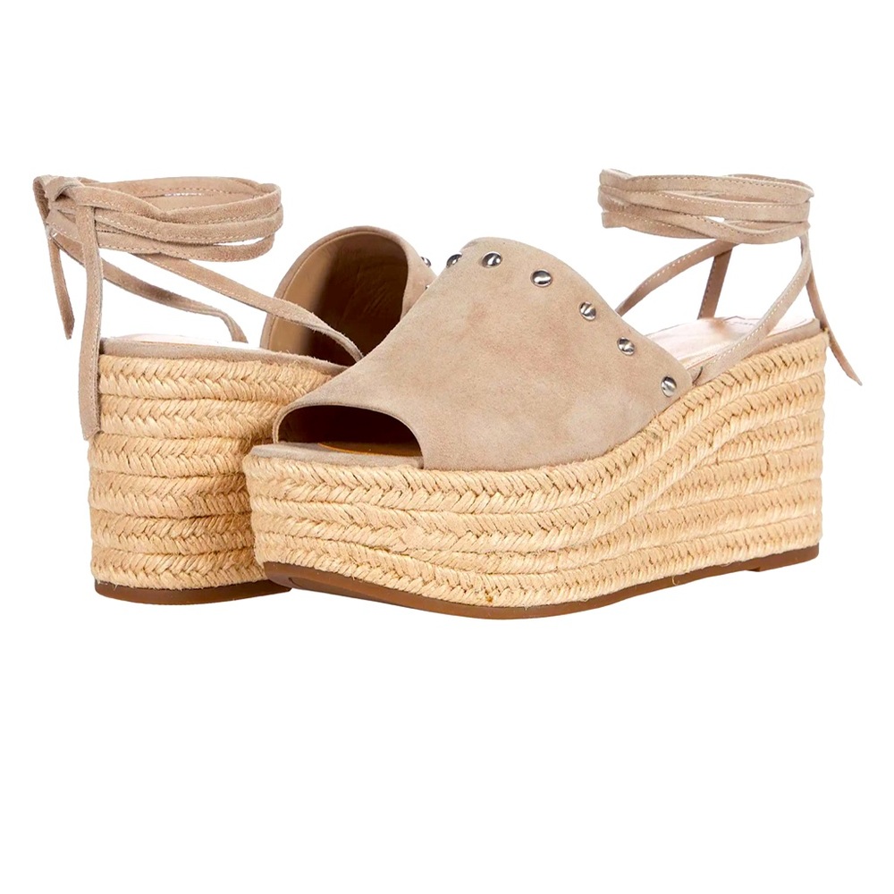Marc Fisher LTD Verena Studded Slip-On Lace-Up Clogs (Taupe Suede) (9.5 Medium)